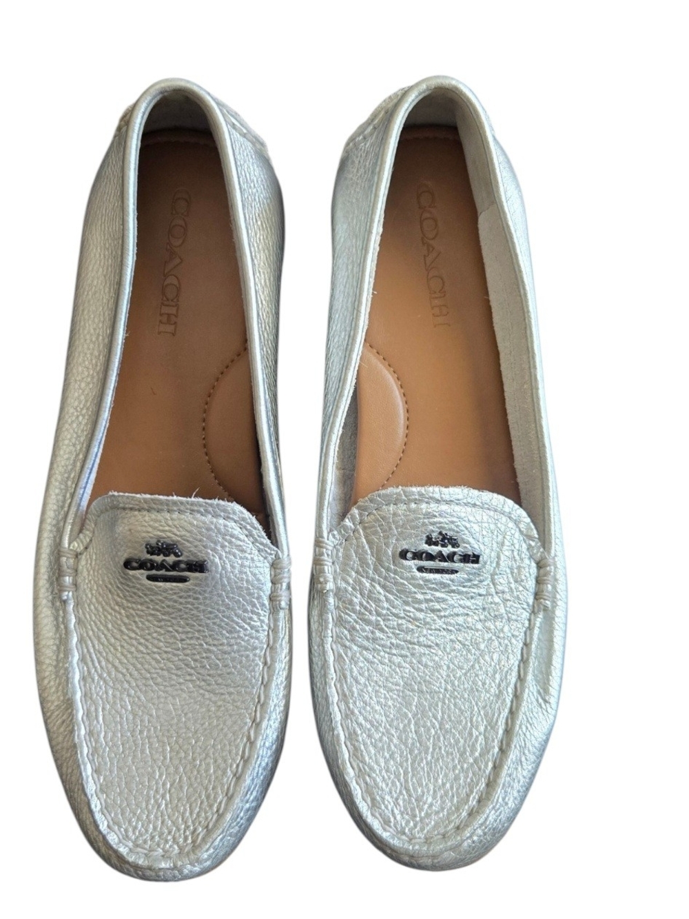 Coach Mary Lock Up Silver Metallic Loafer Sz 9B